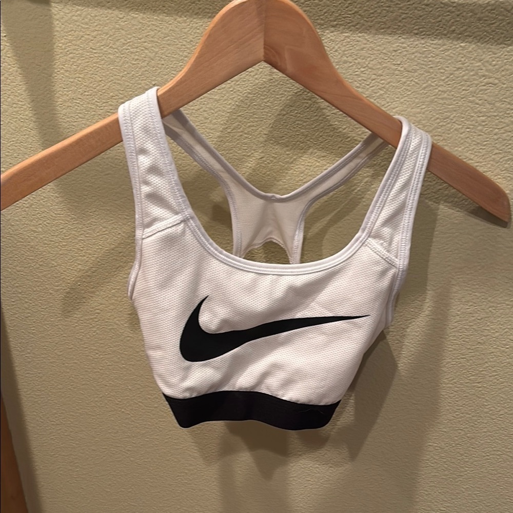 Nike White and Black Sports Bra with Racerback Design